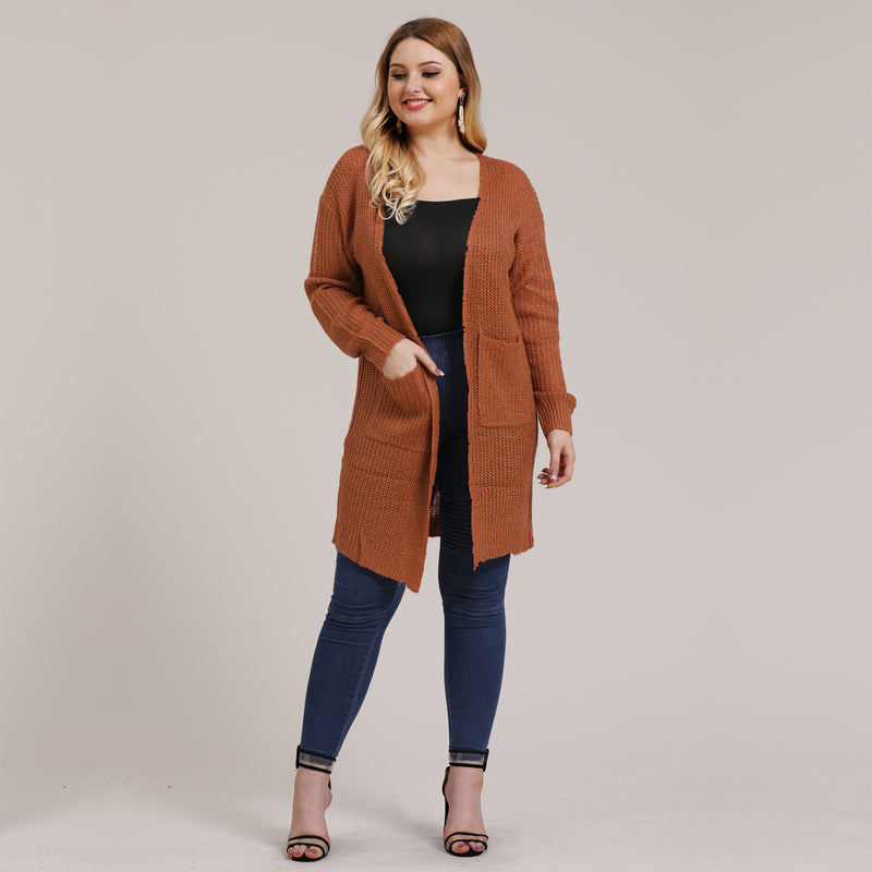 White Plus Size Drop Shoulder Cardigan with Pockets