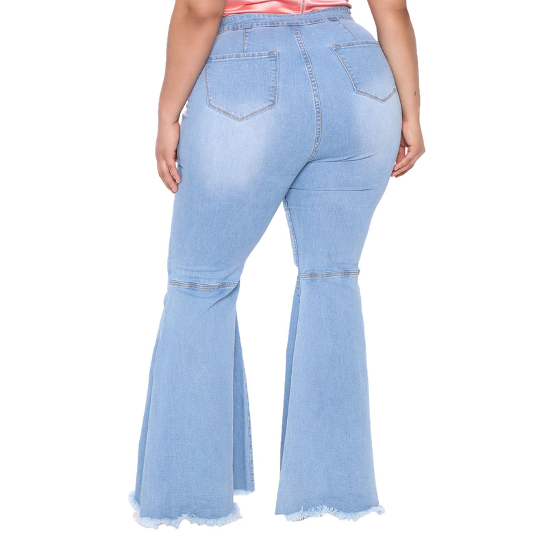 Plus Size High Waist Raw Hem Bootcut Flare Leg Skinny Jeans