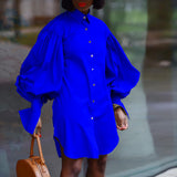 Puff Sleeve Shirt Dress with Pockets