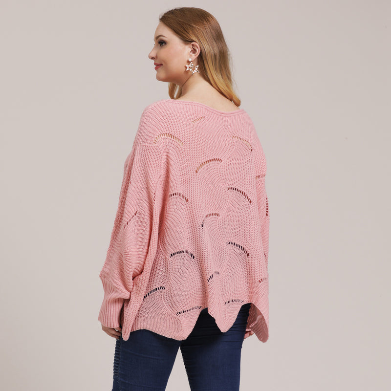 Plus Size Solid Pointelle Knit Drop Shoulder Sweater