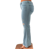 Plus Size Ripped Raw Hem Bootcut Flare Leg Jeans