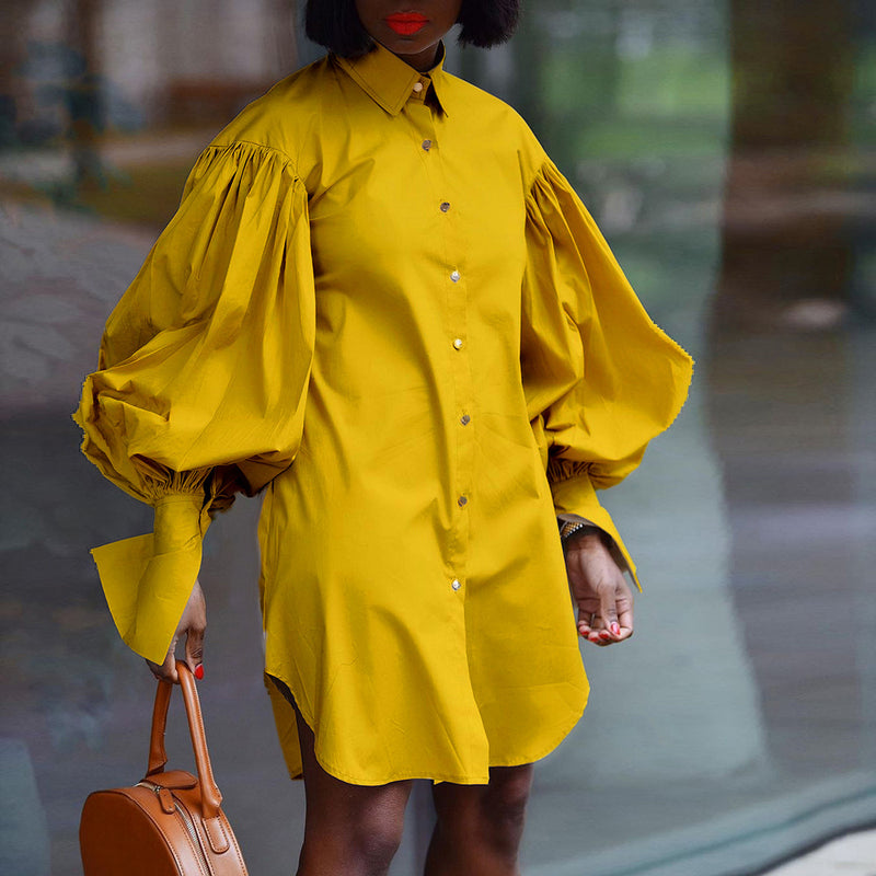 Puff Sleeve Shirt Dress with Pockets