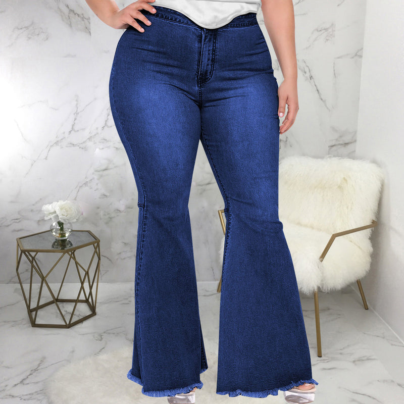 Plus Size High Waist Raw Hem Bootcut Flare Leg Skinny Jeans