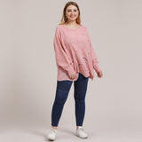 Plus Size Solid Pointelle Knit Drop Shoulder Sweater