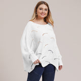 Plus Size Solid Pointelle Knit Drop Shoulder Sweater