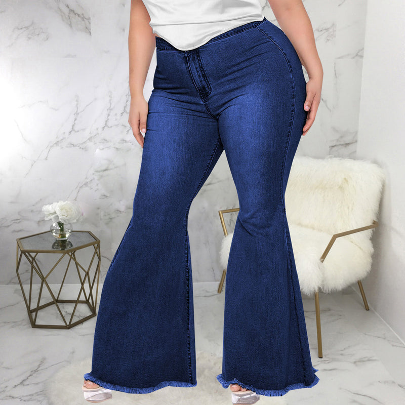 Plus Size High Waist Raw Hem Bootcut Flare Leg Skinny Jeans