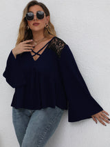 Plus Size Criss-cross Lace Panel Top