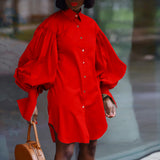 Puff Sleeve Shirt Dress with Pockets