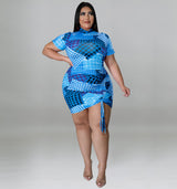 Plus Size Allover Print Drawstring Dress