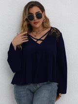 Plus Size Criss-cross Lace Panel Top