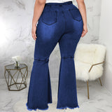 Plus Size High Waist Raw Hem Bootcut Flare Leg Skinny Jeans