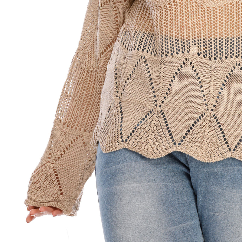 Plus Size Solid Pointelle Knit Drop Shoulder Sweater