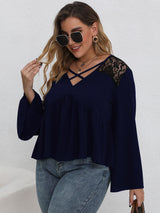 Plus Size Criss-cross Lace Panel Top