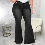 Plus Size High Waist Raw Hem Bootcut Flare Leg Skinny Jeans