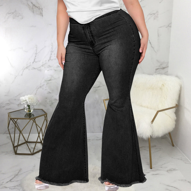 Plus Size High Waist Raw Hem Bootcut Flare Leg Skinny Jeans