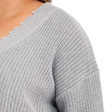 Plus Size V Neck Raw Hem Sweater