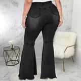 Plus Size High Waist Raw Hem Bootcut Flare Leg Skinny Jeans