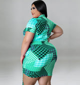 Plus Size Allover Print Drawstring Dress