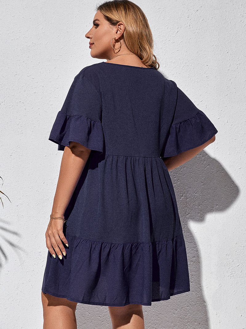 Plus Size Solid Ruffle Dress