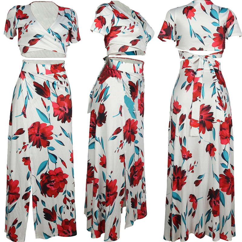 Knot Back Floral Top & Split Thigh Dress