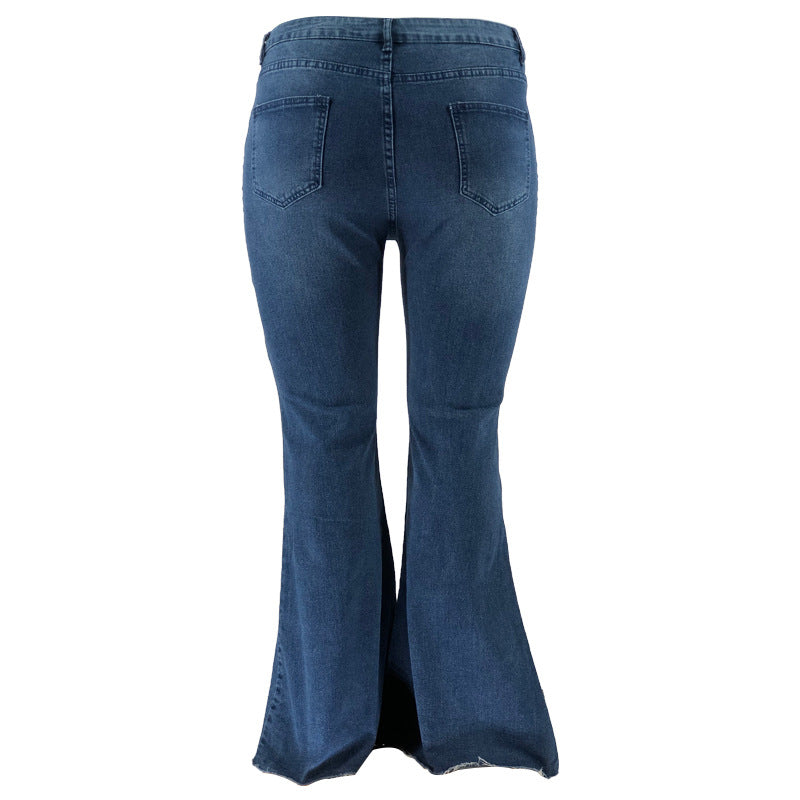 Plus Size Ripped Raw Hem Bootcut Flare Leg Jeans