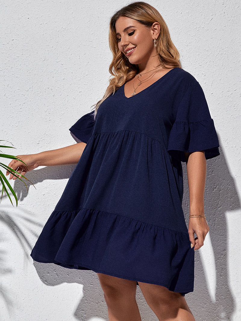 Plus Size Solid Ruffle Dress