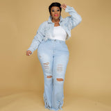 Plus Size Ripped Raw Hem Bootcut Flare Leg Jeans