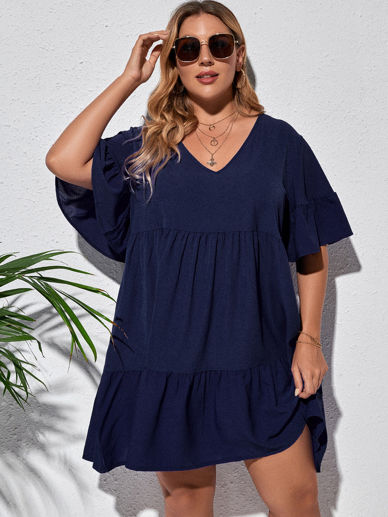 Plus Size Solid Ruffle Dress