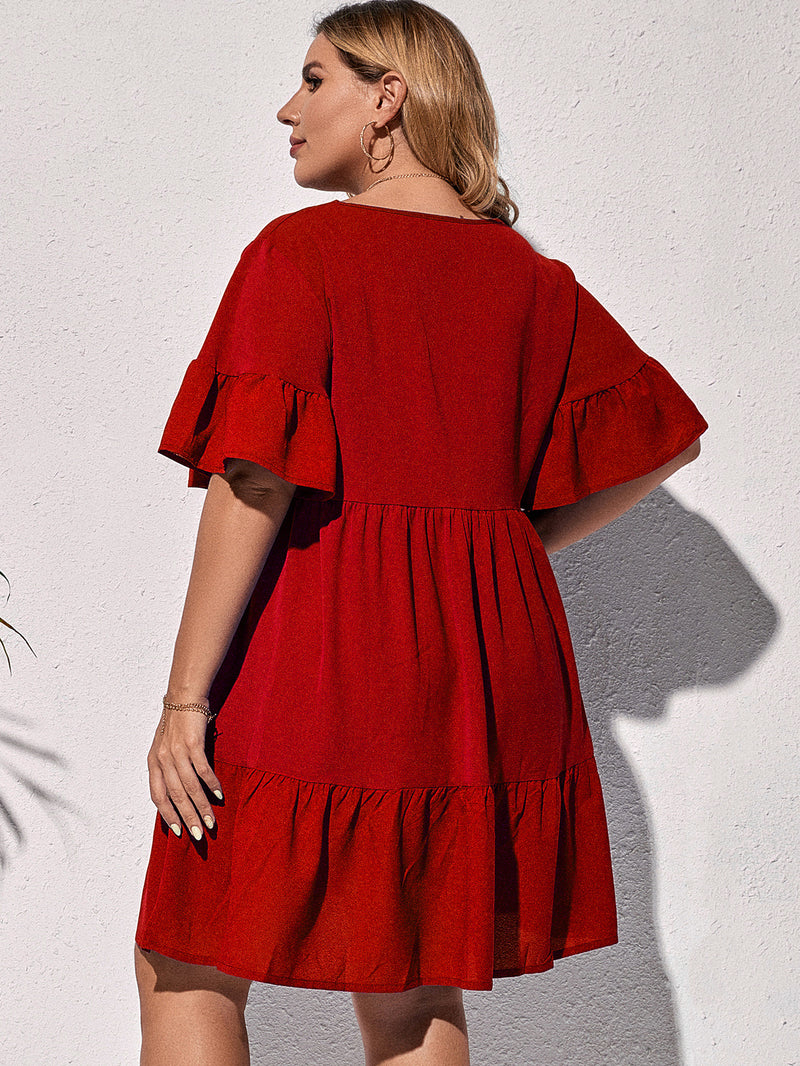 Plus Size Solid Ruffle Dress