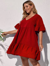 Plus Size Solid Ruffle Dress