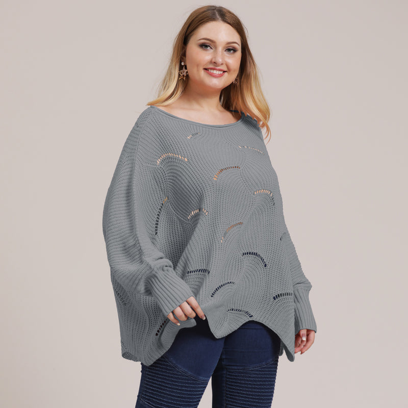 Plus Size Solid Pointelle Knit Drop Shoulder Sweater