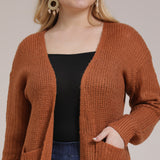 White Plus Size Drop Shoulder Cardigan with Pockets