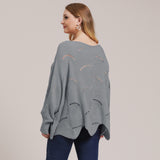 Plus Size Solid Pointelle Knit Drop Shoulder Sweater