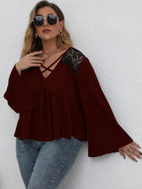 Plus Size Criss-cross Lace Panel Top