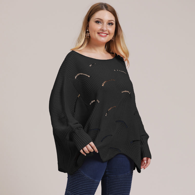 Plus Size Solid Pointelle Knit Drop Shoulder Sweater