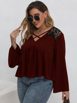 Plus Size Criss-cross Lace Panel Top