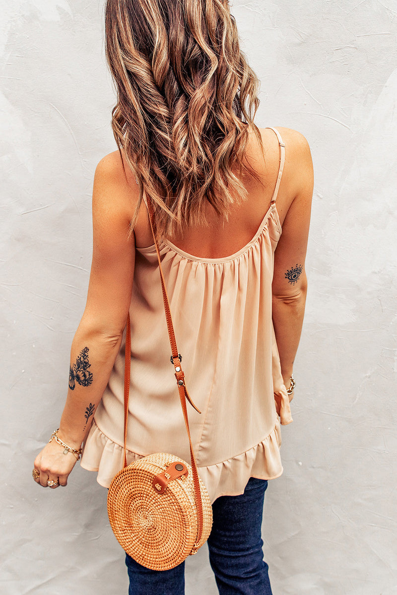 Solid Ruffle Hem Cami Top