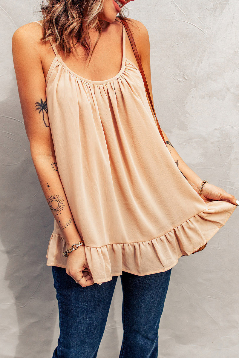 Solid Ruffle Hem Cami Top