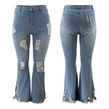 Plus Size Ripped Raw Hem Bootcut Flare Leg Jeans