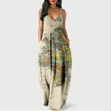 World Map Print Maxi Dress with Pockets