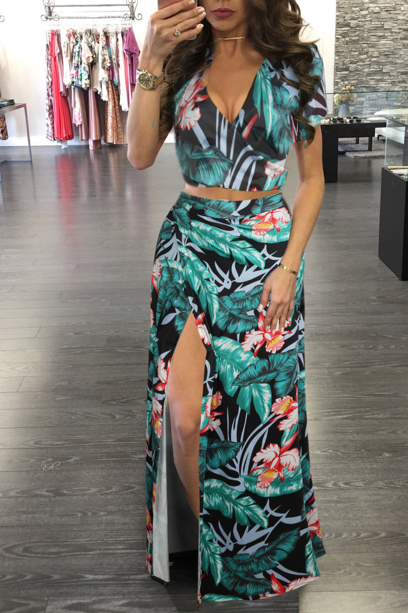 Knot Back Floral Top & Split Thigh Dress