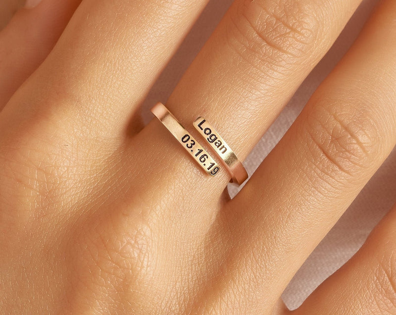 Adjustable Personalized Wrap Ring-Custom Names, Date, Numbers, Any Text