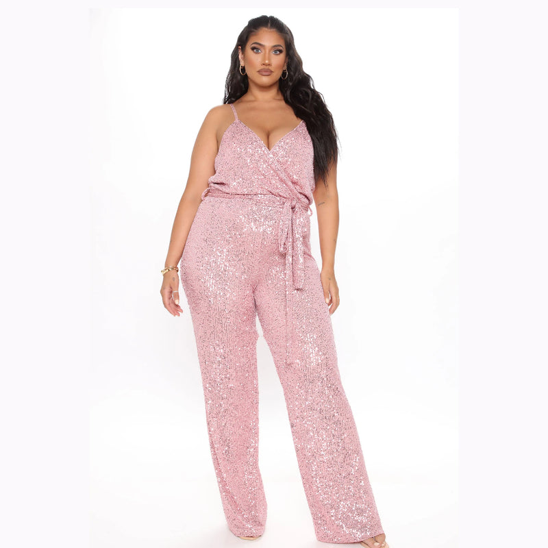 Sparkle On Wide Leg Sequins Jumpsuit